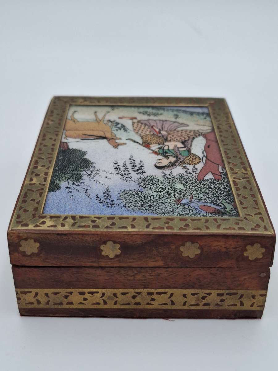Vintage Wood Gemstone Painting Jewellery Box