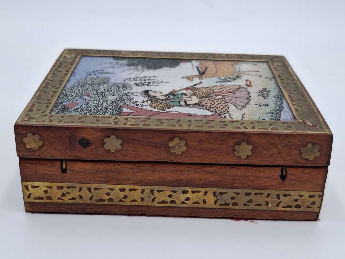 Vintage Wood Gemstone Painting Jewellery Box