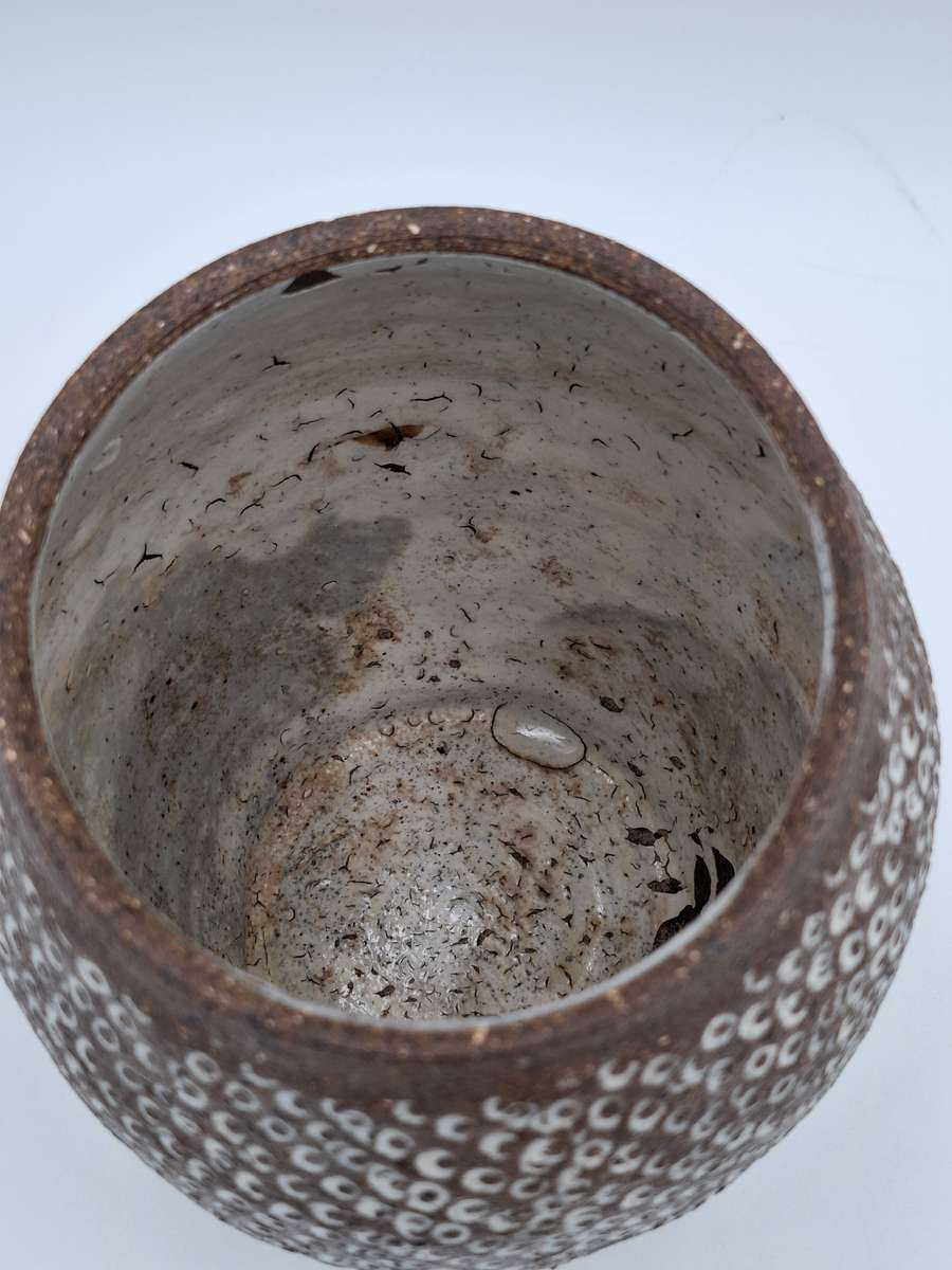 Vintage Handmade Rustic Chocolate Vase with Whitened Hammered Texture Design