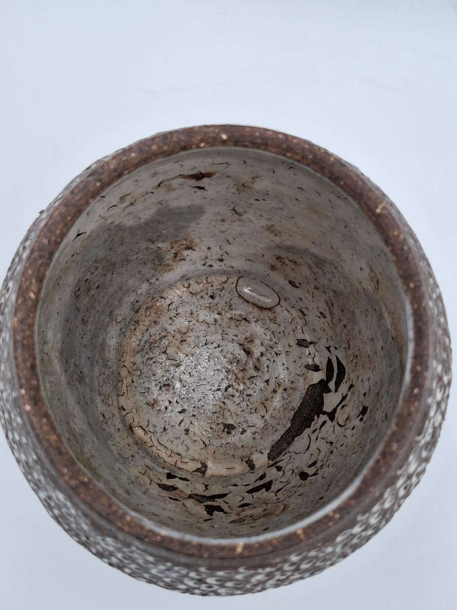 Vintage Handmade Rustic Chocolate Vase with Whitened Hammered Texture Design