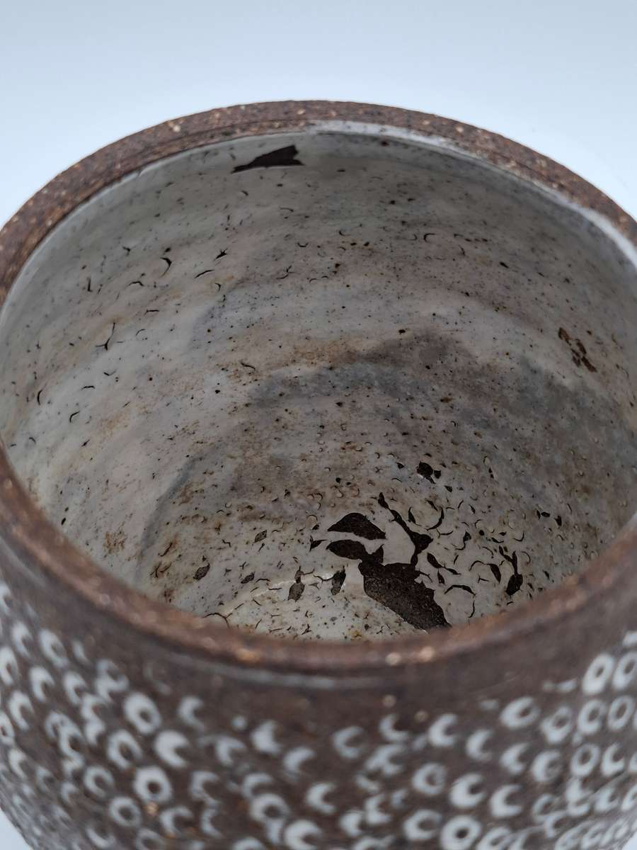 Vintage Handmade Rustic Chocolate Vase with Whitened Hammered Texture Design