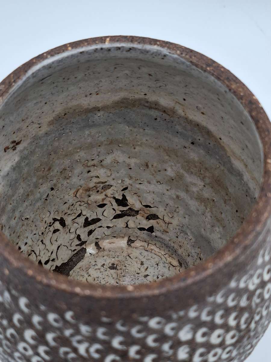 Vintage Handmade Rustic Chocolate Vase with Whitened Hammered Texture Design