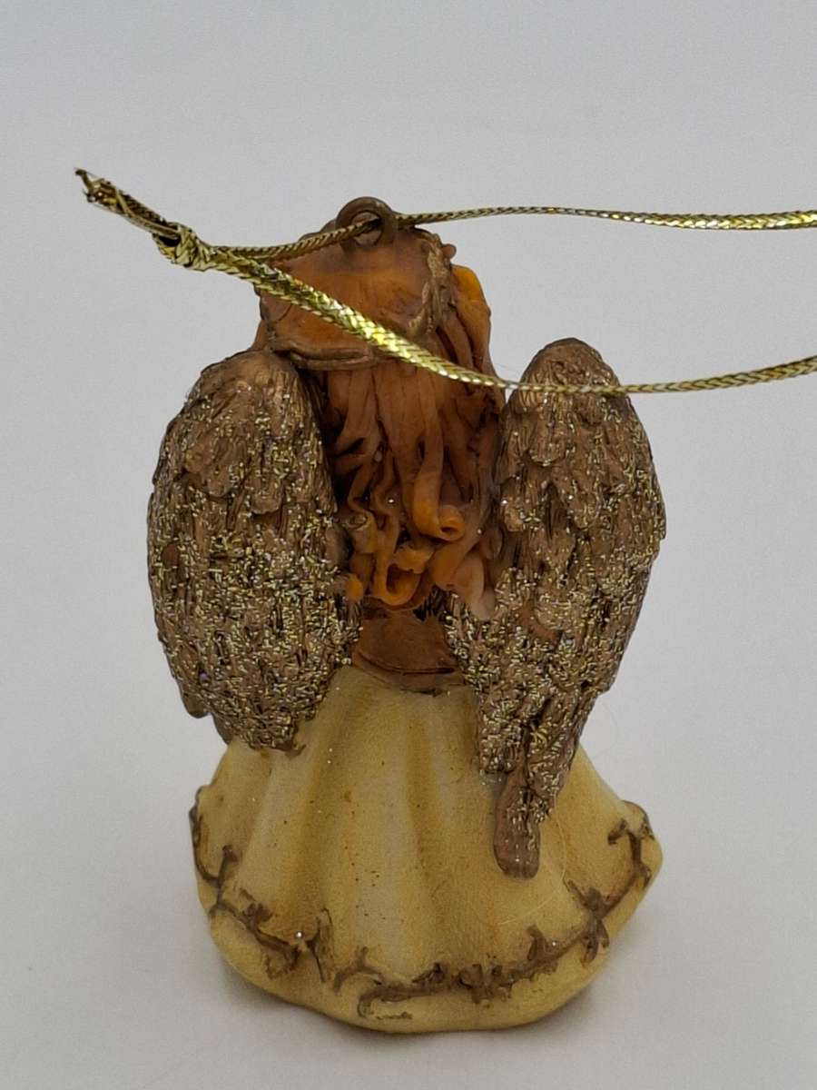 Vintage Christmas Angel with Sparkly Wings Praying - Gold Thread attached to hang from the tree