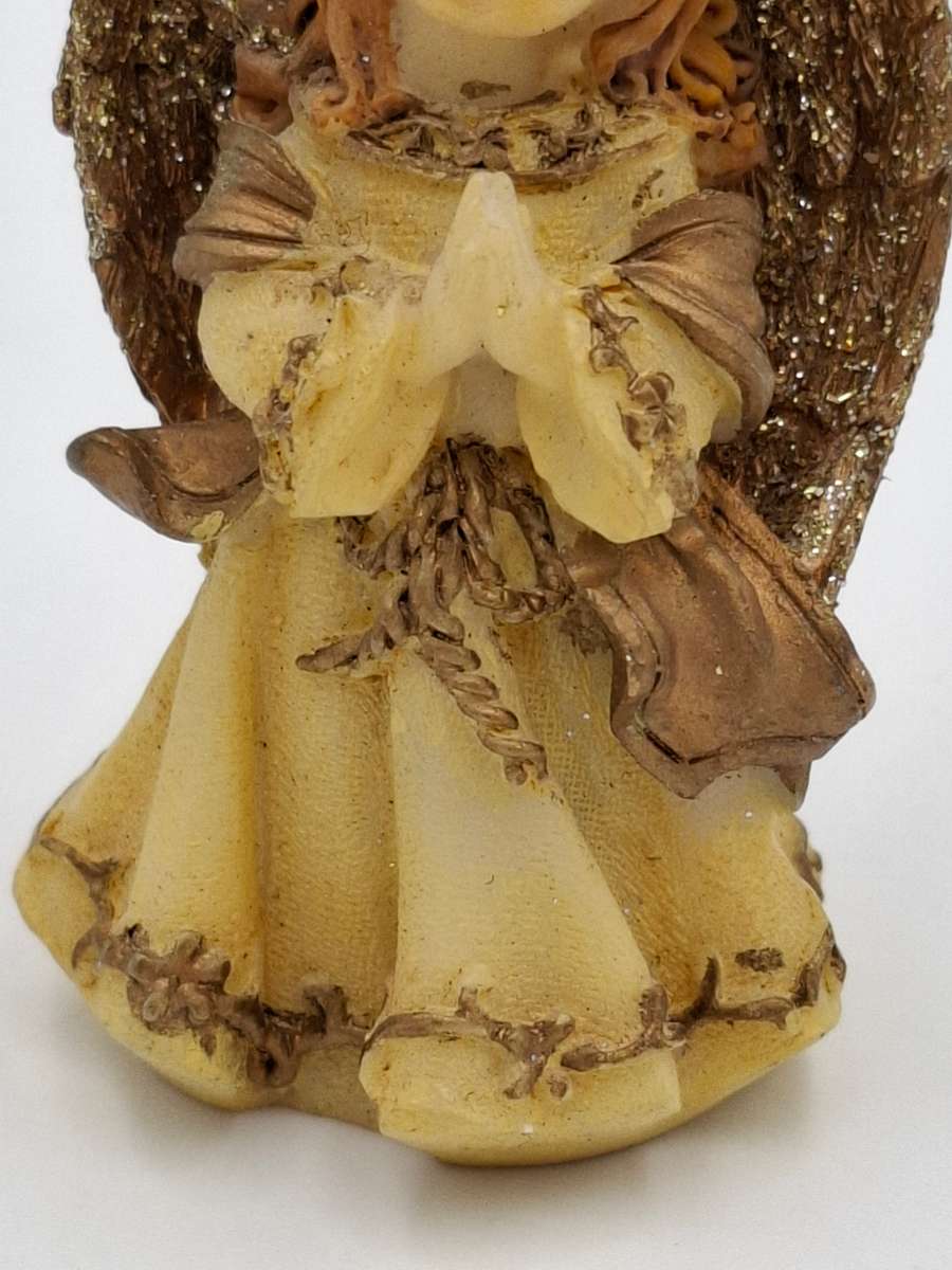 Vintage Christmas Angel with Sparkly Wings Praying - Gold Thread attached to hang from the tree