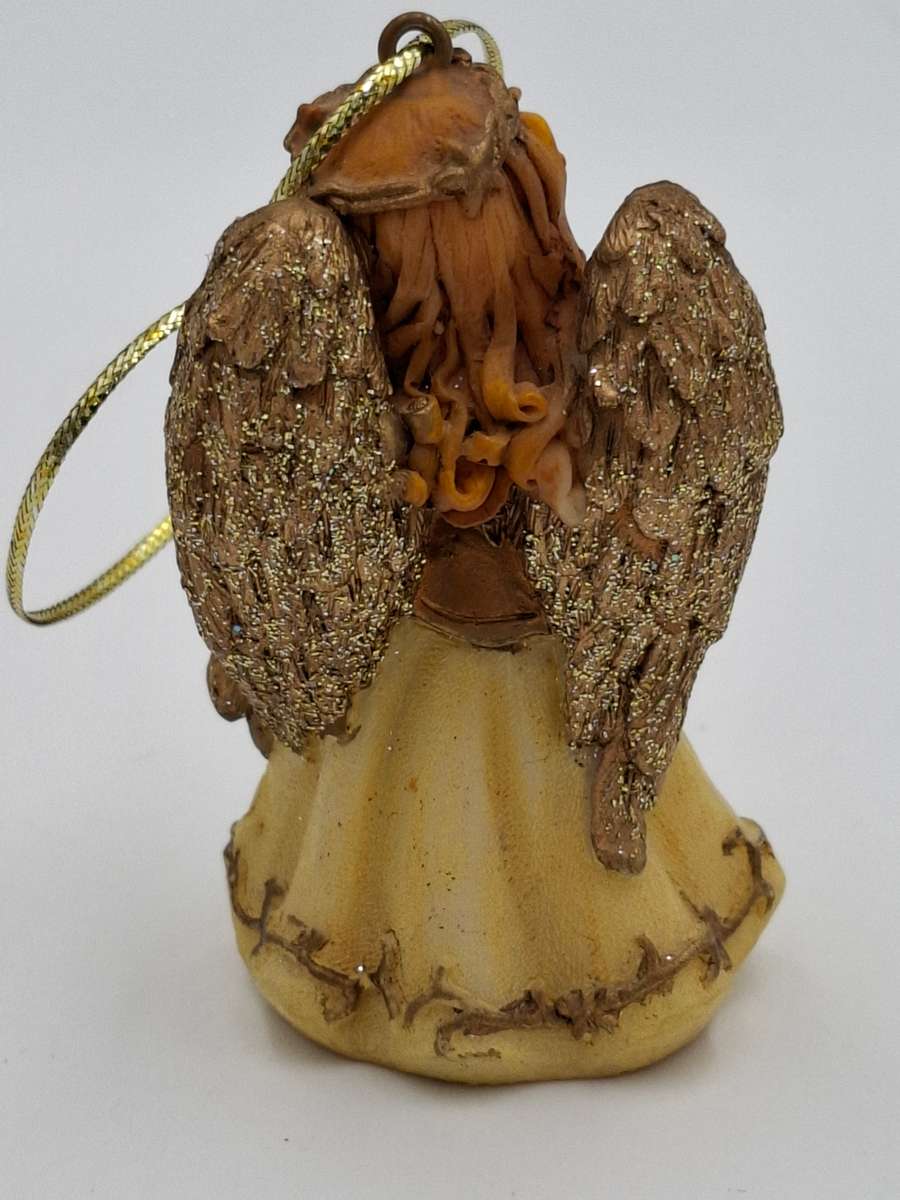 Vintage Christmas Angel with Sparkly Wings Praying - Gold Thread attached to hang from the tree