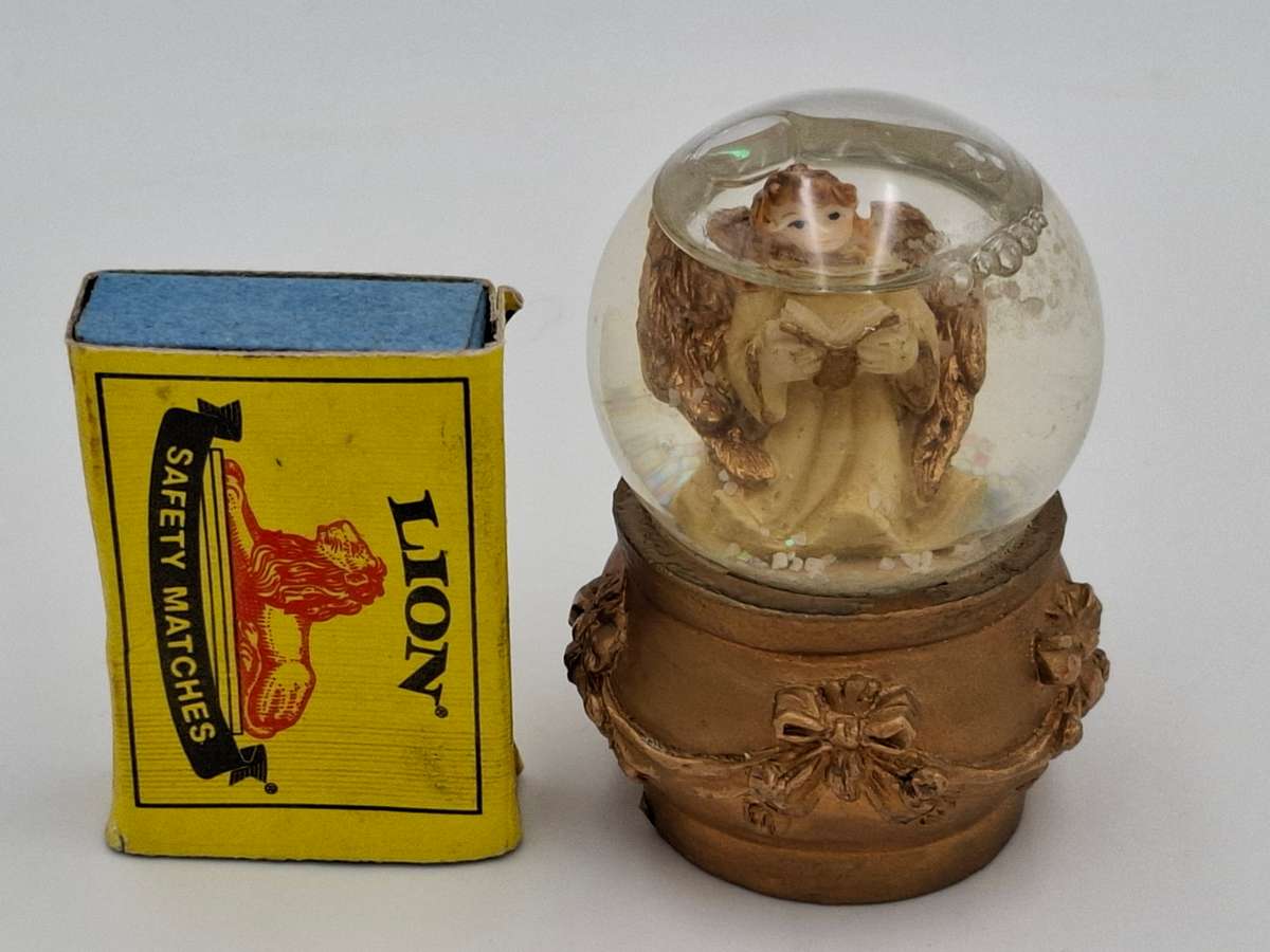 Vintage Christmas Angel Miniature Snowglobe with Gold Trim