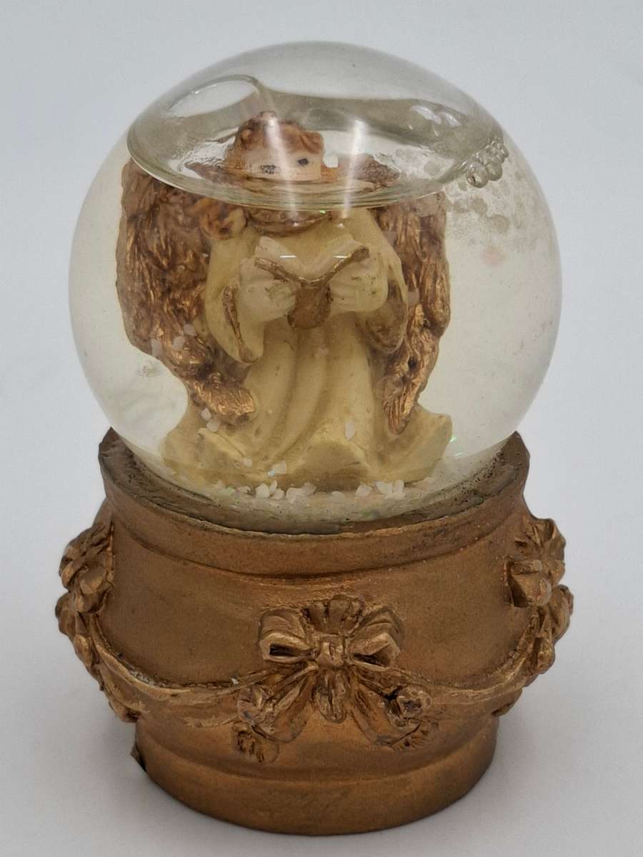 Vintage Christmas Angel Miniature Snowglobe with Gold Trim