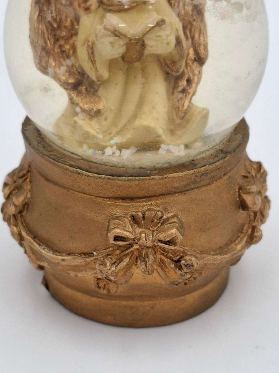 Vintage Christmas Angel Miniature Snowglobe with Gold Trim