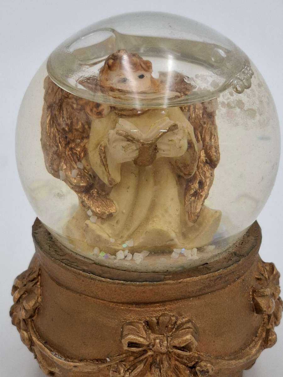 Vintage Christmas Angel Miniature Snowglobe with Gold Trim
