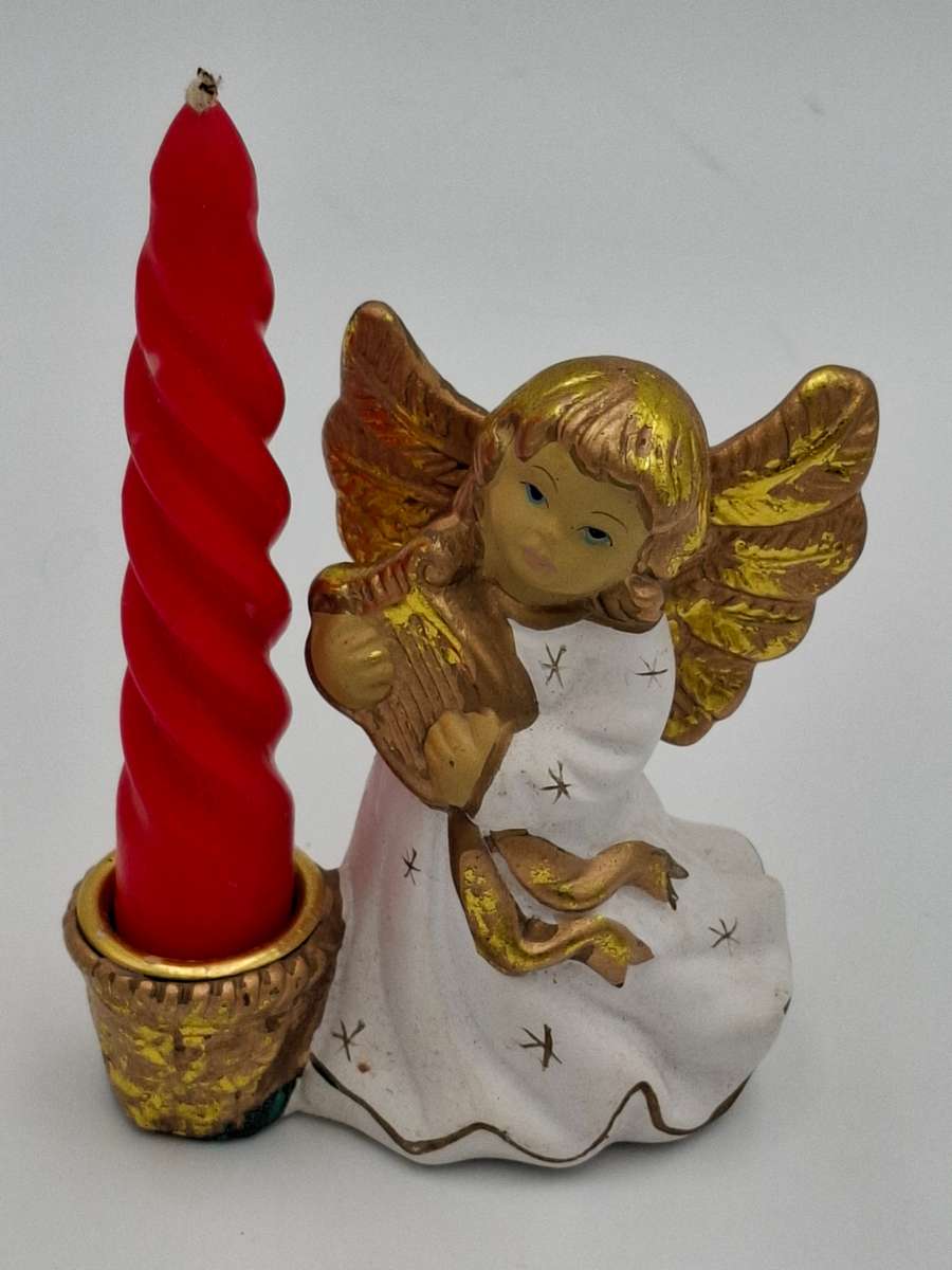 Vintage Christmas Angel with Candle Holder - both with Gold Trim