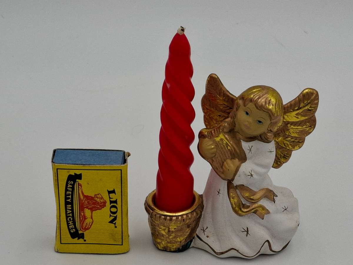 Vintage Christmas Angel with Candle Holder - both with Gold Trim