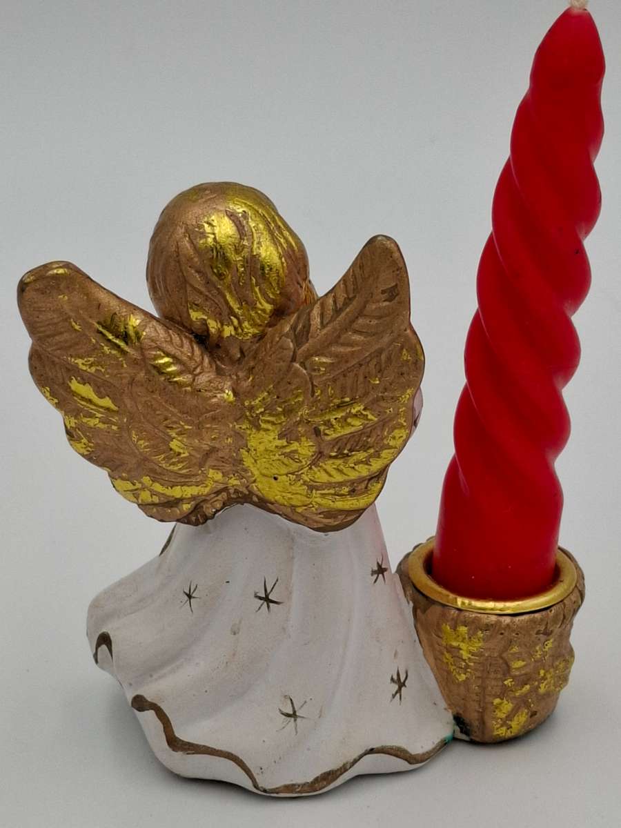 Vintage Christmas Angel with Candle Holder - both with Gold Trim