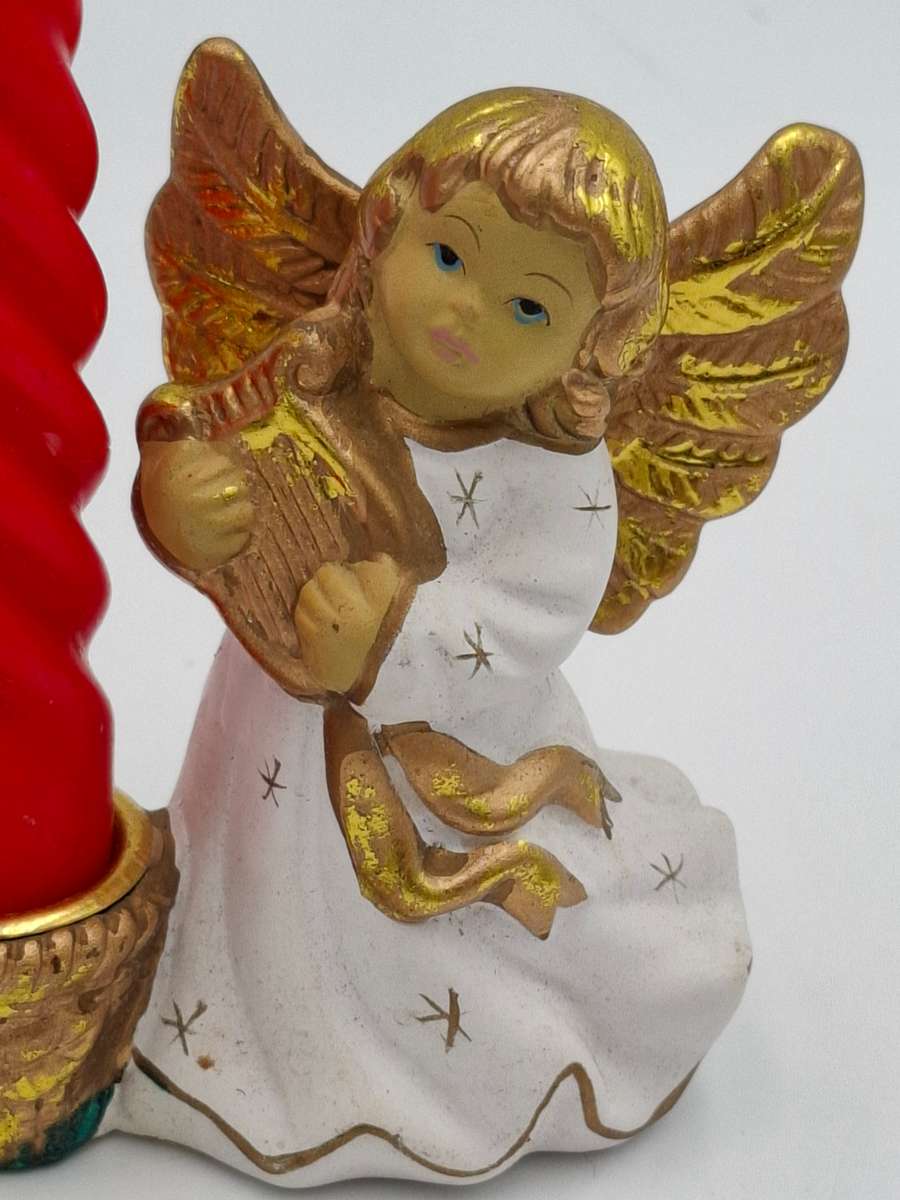 Vintage Christmas Angel with Candle Holder - both with Gold Trim