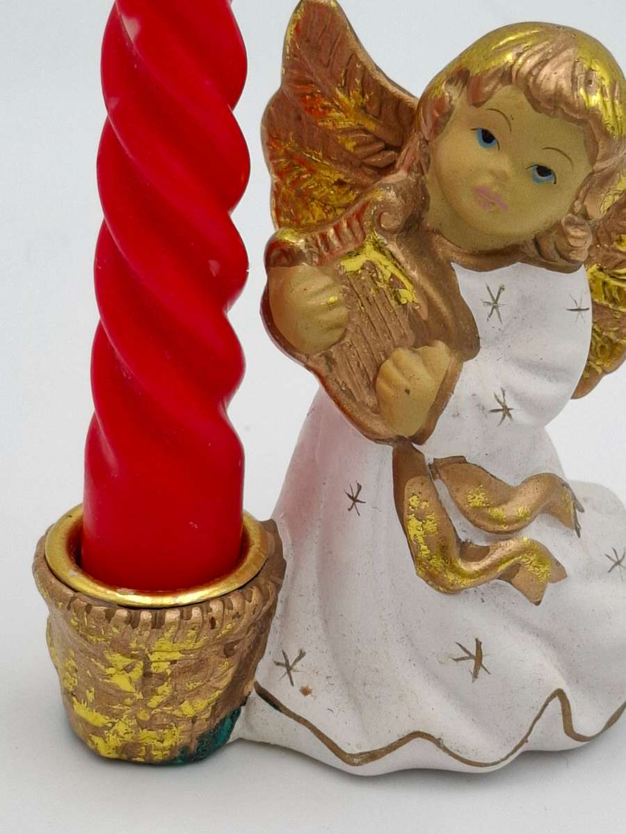Vintage Christmas Angel with Candle Holder - both with Gold Trim