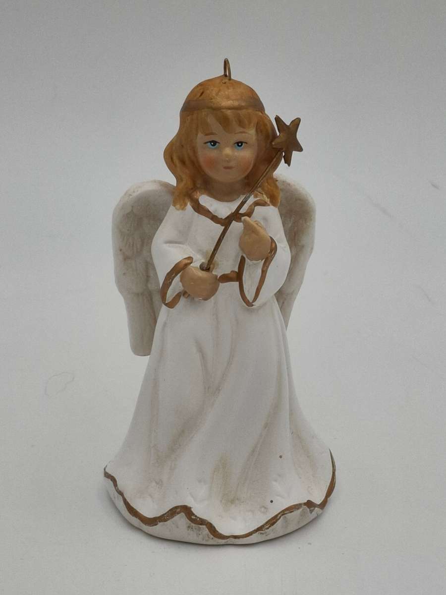 Vintage Christmas Bell - Tree Hanging Decoration - Angel in White Robe with a Wand