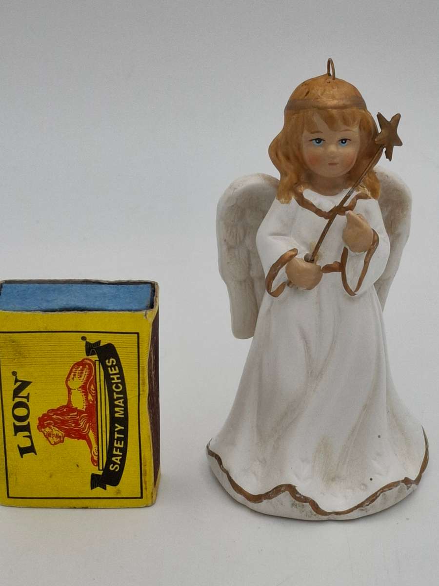 Vintage Christmas Bell - Tree Hanging Decoration - Angel in White Robe with a Wand