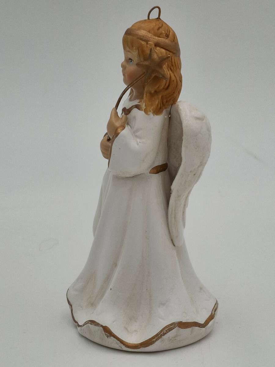 Vintage Christmas Bell - Tree Hanging Decoration - Angel in White Robe with a Wand
