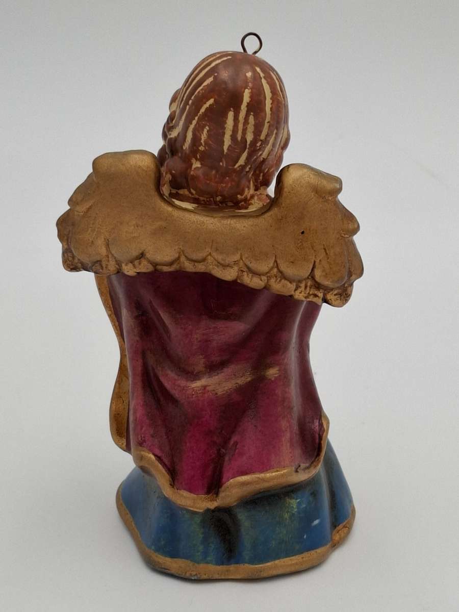 Vintage Christmas Bell - Tree Hanging Decoration - Angel in a Blue Robe Holding a Scroll