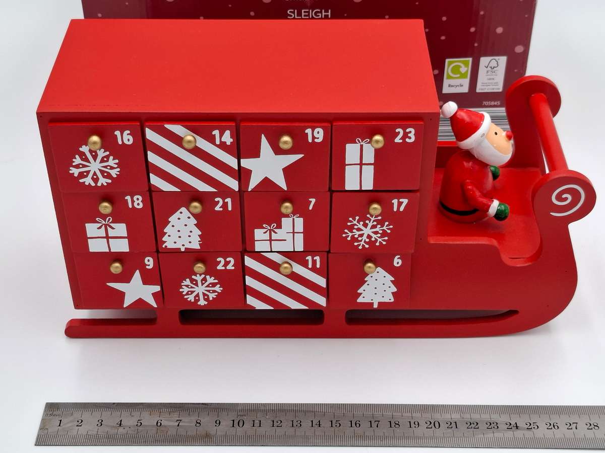 Advent Calendar Wooden Sleigh - A Perfect Christmas in Red -NEW in original packaging