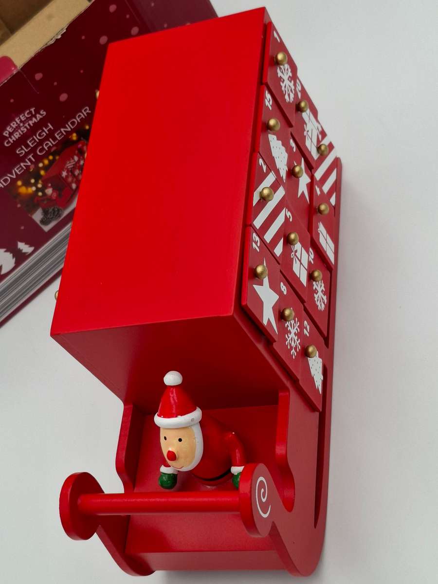 Advent Calendar Wooden Sleigh - A Perfect Christmas in Red -NEW in original packaging
