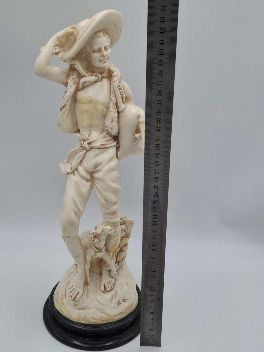 Artist Le Ron Stonelite Vintage Sculpture - Shepherd with Bagpipes and lamb