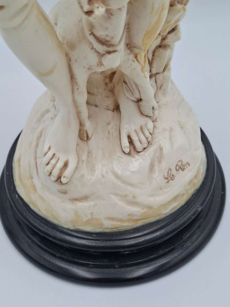 Artist Le Ron Stonelite Vintage Sculpture - Shepherd with Bagpipes and lamb