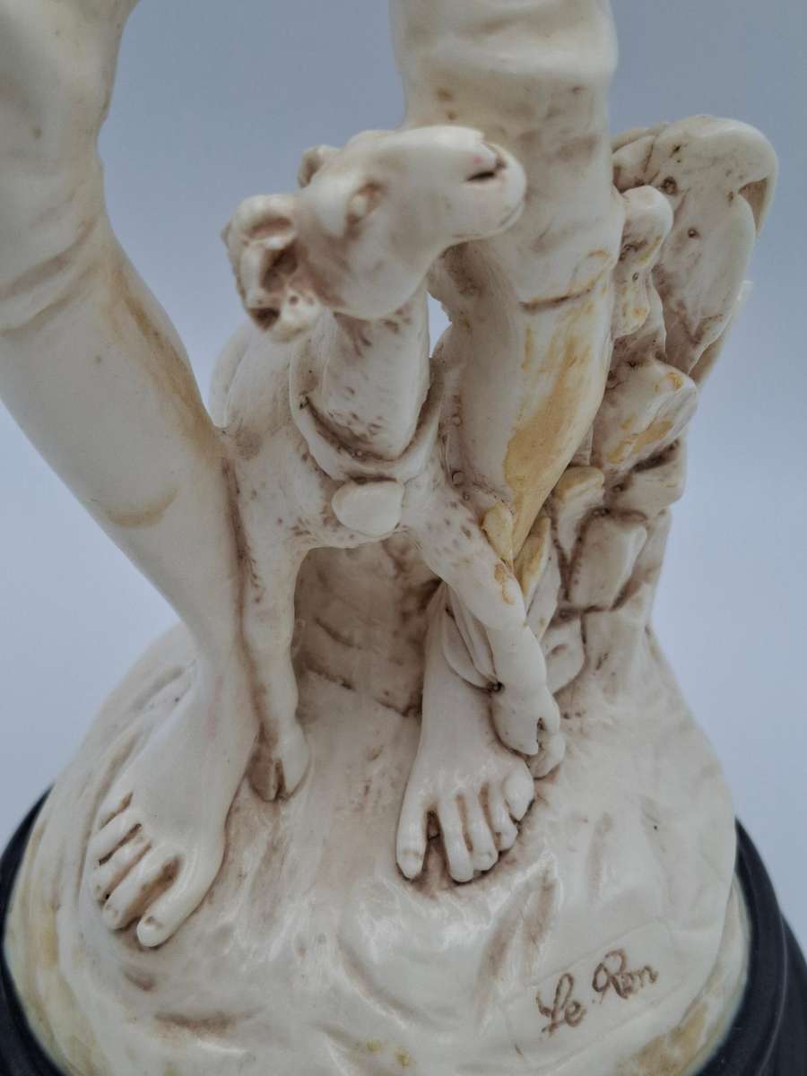 Artist Le Ron Stonelite Vintage Sculpture - Shepherd with Bagpipes and lamb