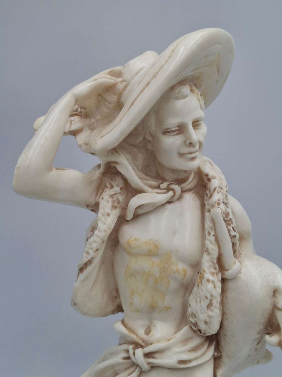 Artist Le Ron Stonelite Vintage Sculpture - Shepherd with Bagpipes and lamb