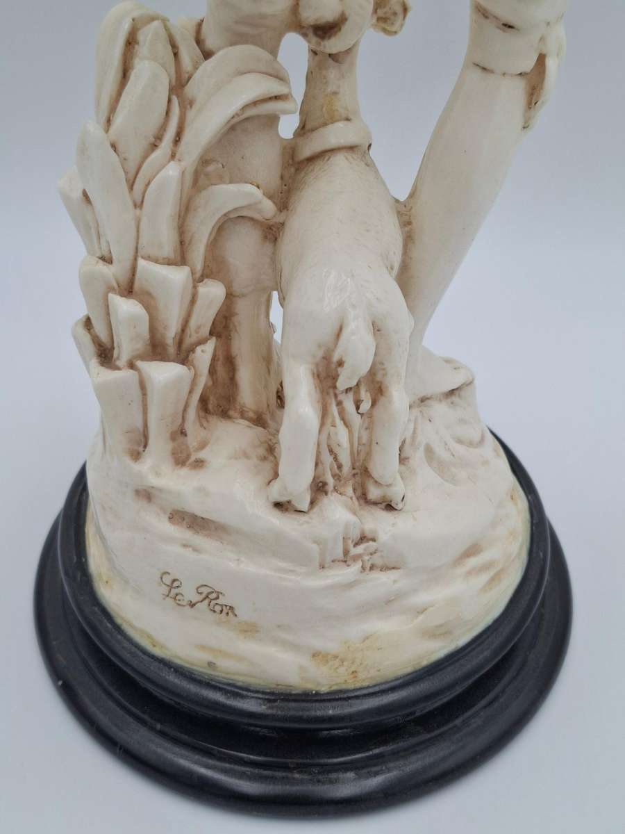 Artist Le Ron Stonelite Vintage Sculpture - Shepherd with Bagpipes and lamb