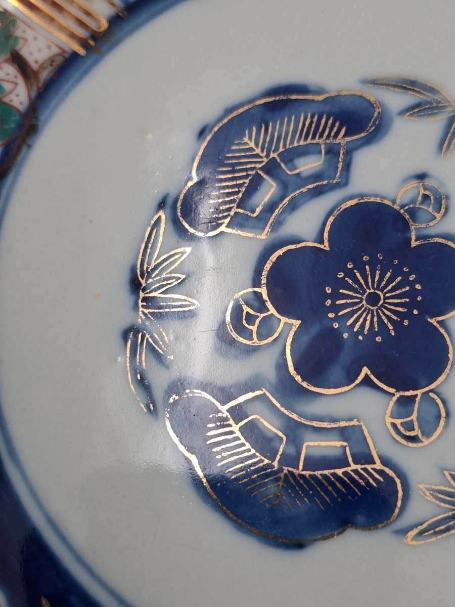 Pair Antique Japanese Porcelain Imari Landscape Dishes/Plates -  Deep Blue & Gold - 21.5cm diameter