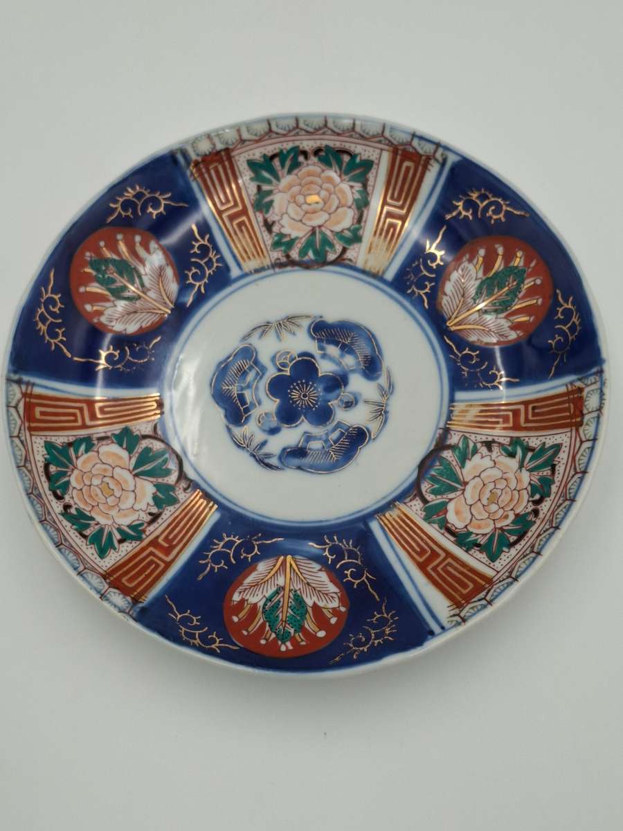 Pair Antique Japanese Porcelain Imari Landscape Dishes/Plates -  Deep Blue & Gold - 21.5cm diameter