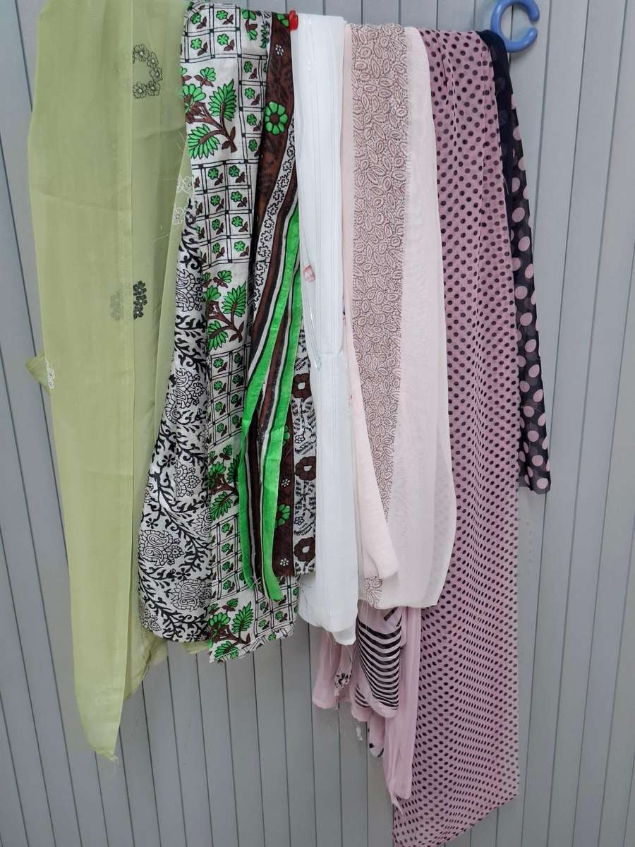 Light Pink & Green Fabric Batch - Precut in Rectangular Shapes for Head Scarves - with Thread