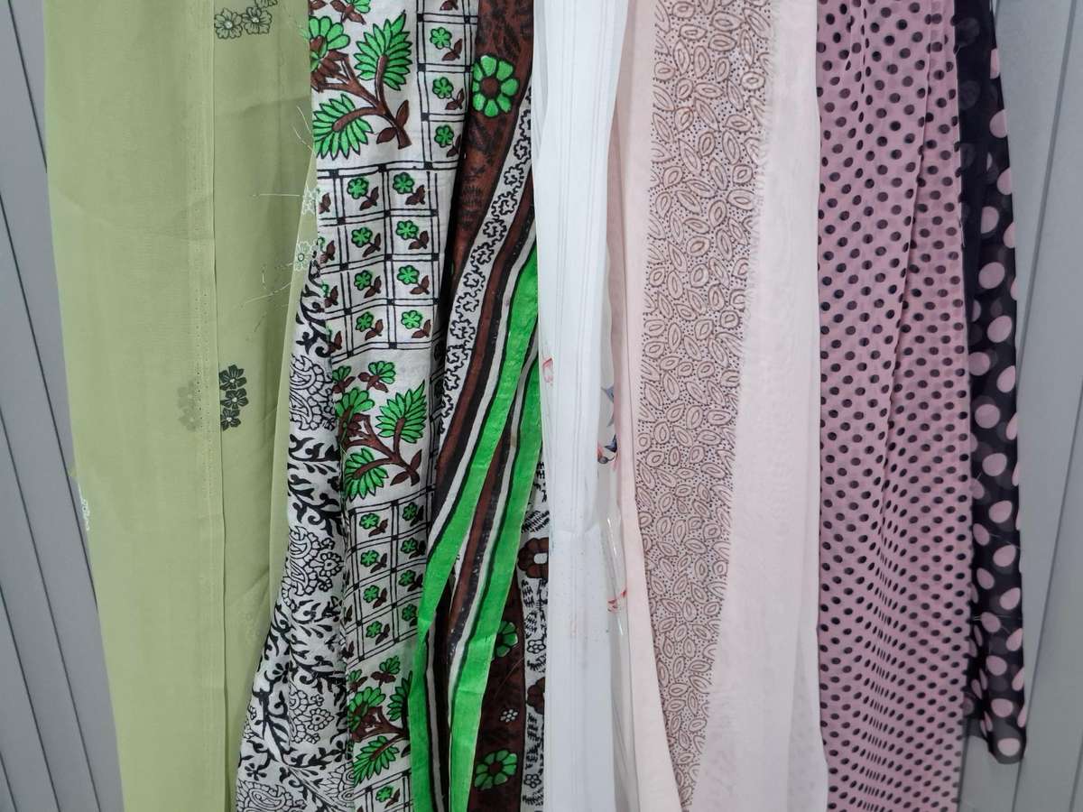 Light Pink & Green Fabric Batch - Precut in Rectangular Shapes for Head Scarves - with Thread