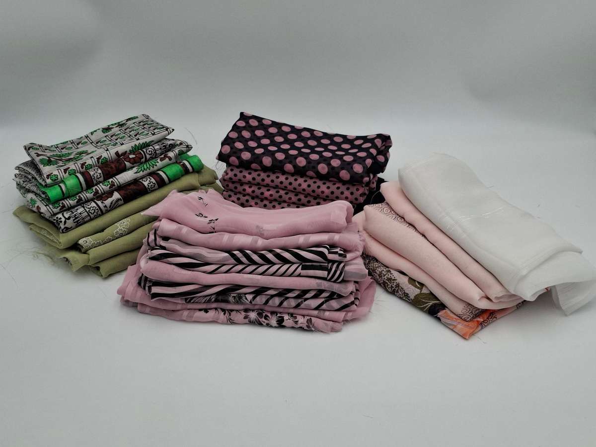 Light Pink & Green Fabric Batch - Precut in Rectangular Shapes for Head Scarves - with Thread