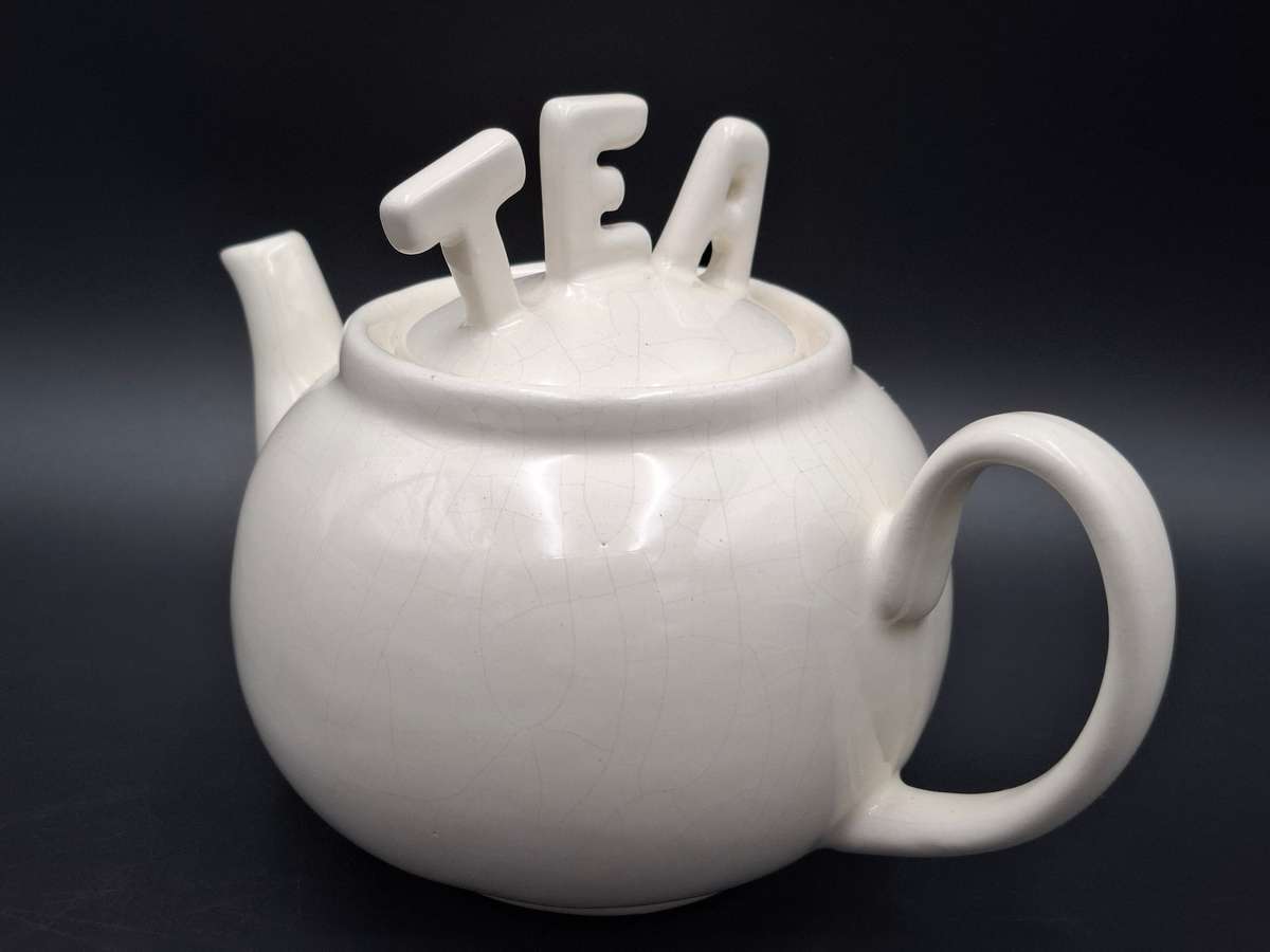 Ceramic Teapot in White with a TEA Lid - Handmade Farmhouse style