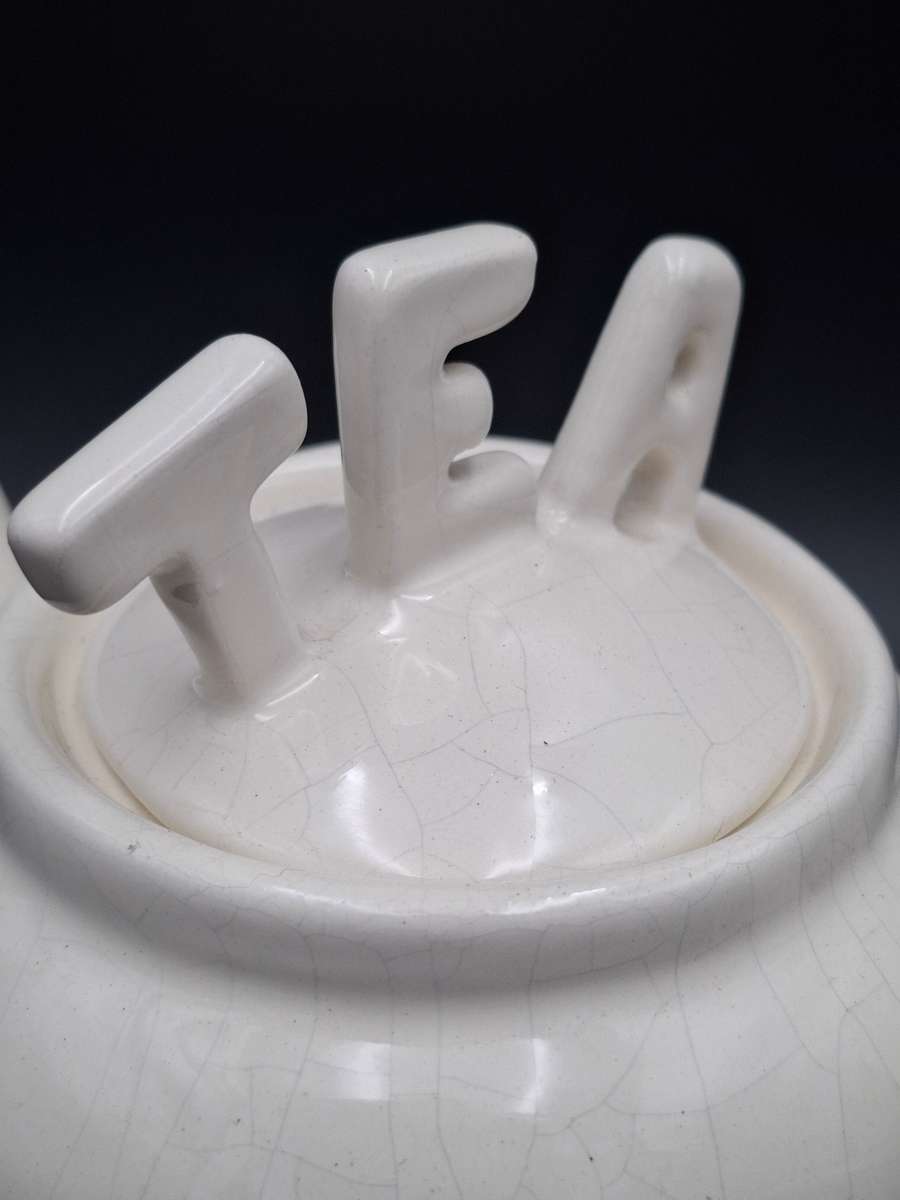 Ceramic Teapot in White with a TEA Lid - Handmade Farmhouse style