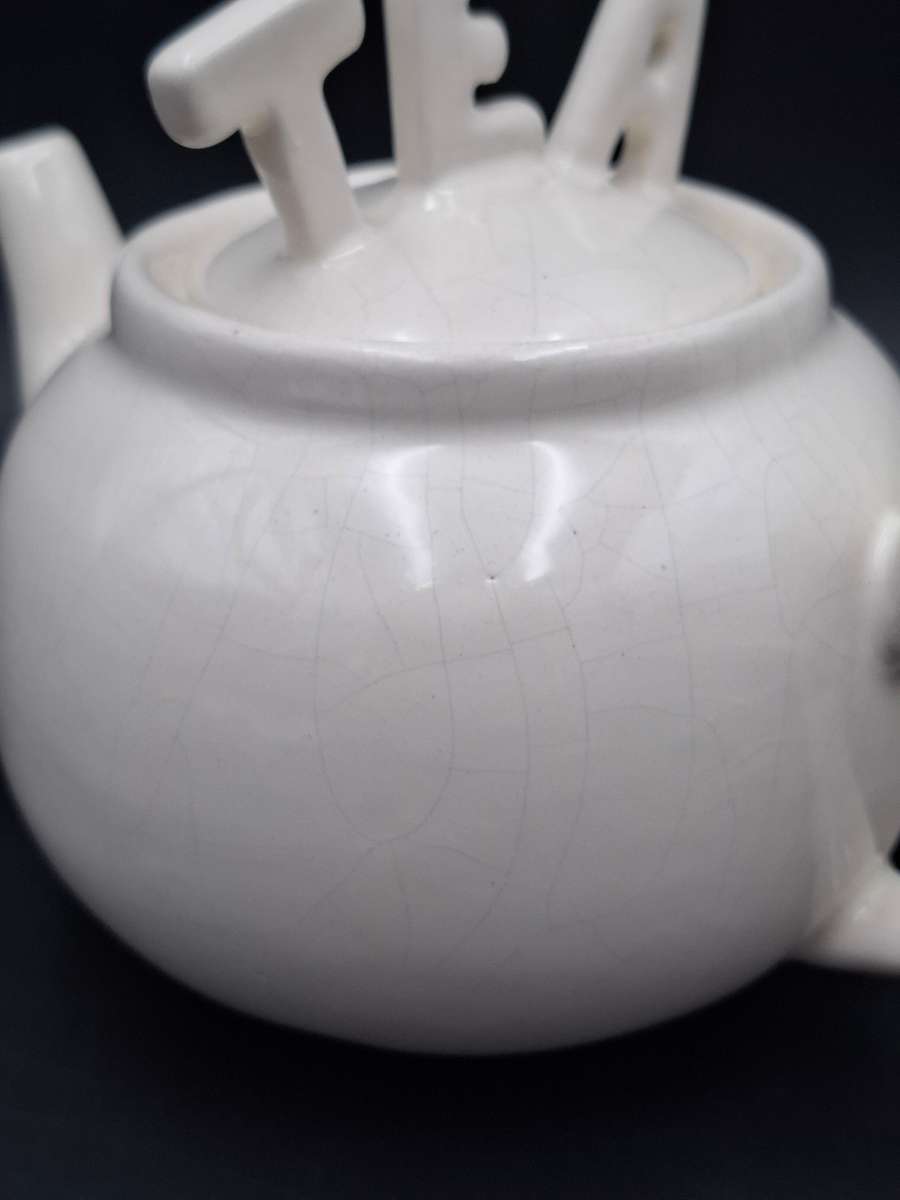 Ceramic Teapot in White with a TEA Lid - Handmade Farmhouse style