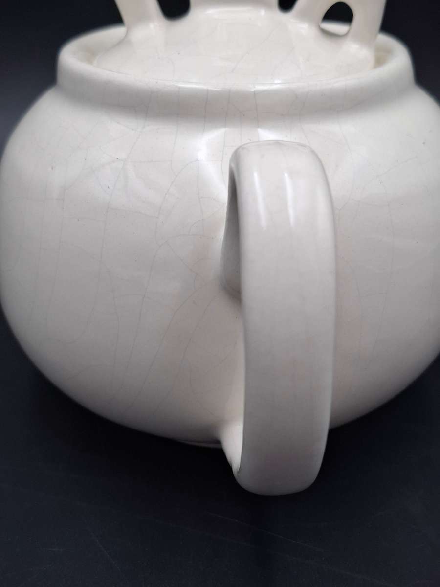 Ceramic Teapot in White with a TEA Lid - Handmade Farmhouse style