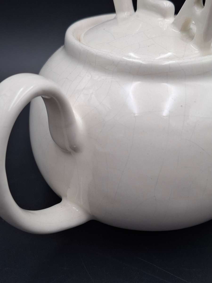 Ceramic Teapot in White with a TEA Lid - Handmade Farmhouse style