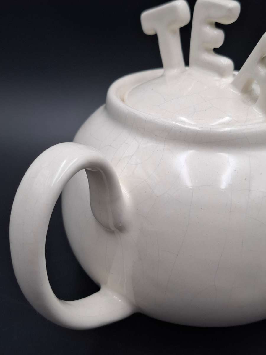 Ceramic Teapot in White with a TEA Lid - Handmade Farmhouse style