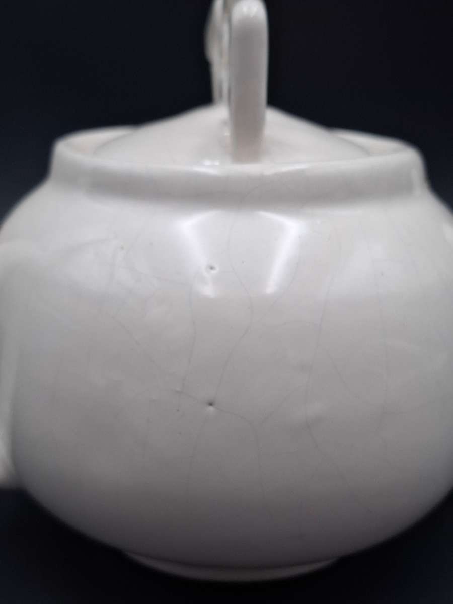 Ceramic Teapot in White with a TEA Lid - Handmade Farmhouse style