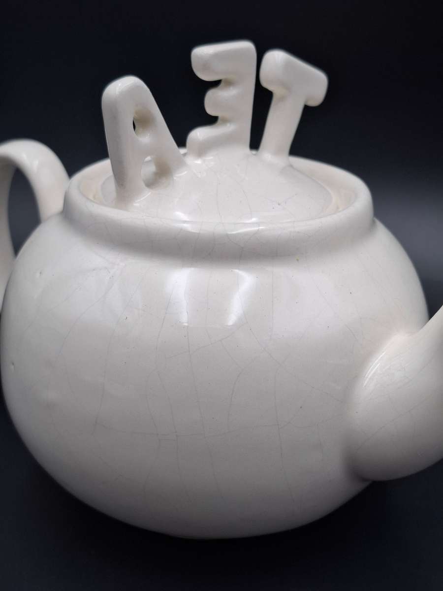 Ceramic Teapot in White with a TEA Lid - Handmade Farmhouse style