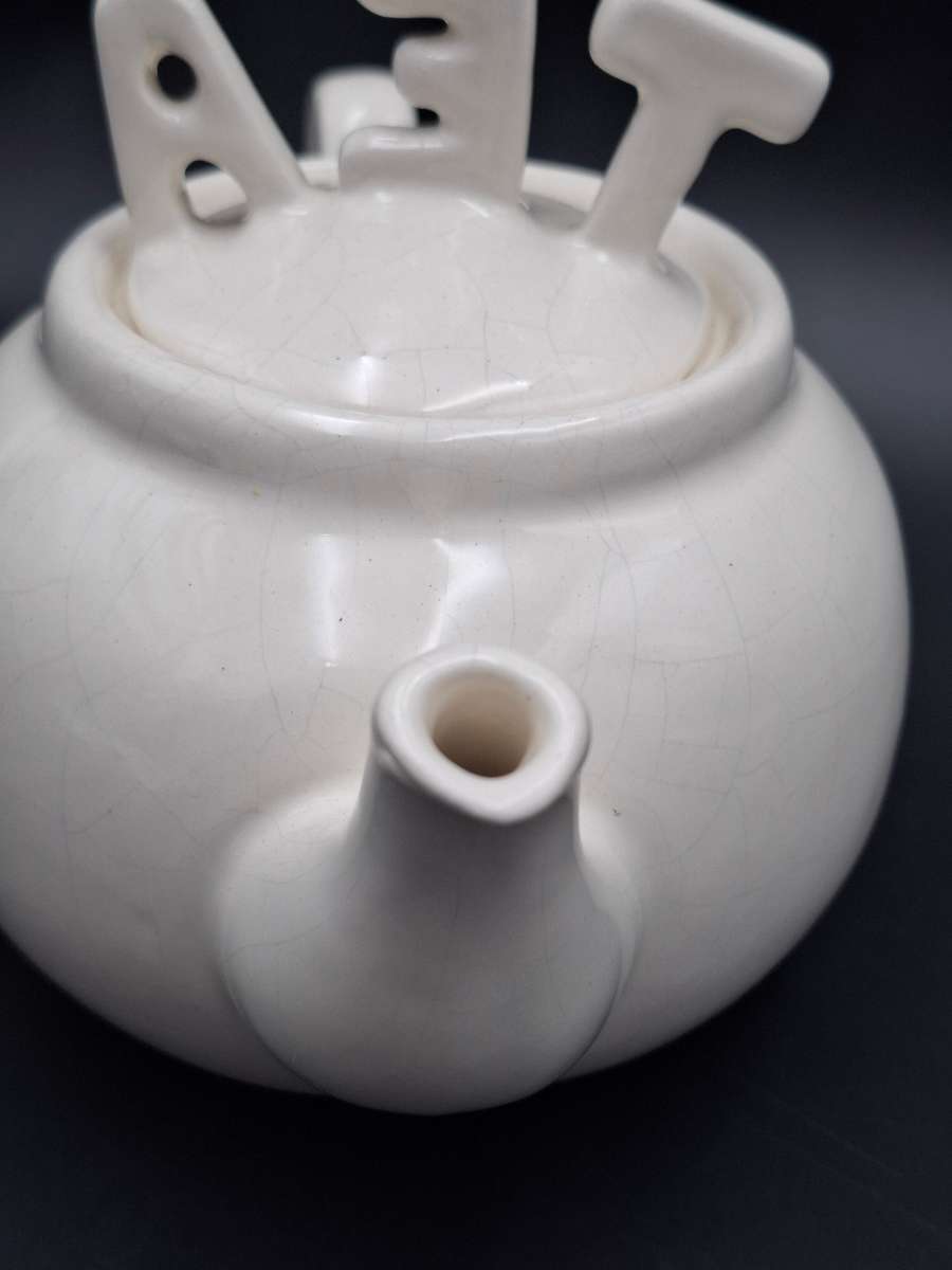 Ceramic Teapot in White with a TEA Lid - Handmade Farmhouse style