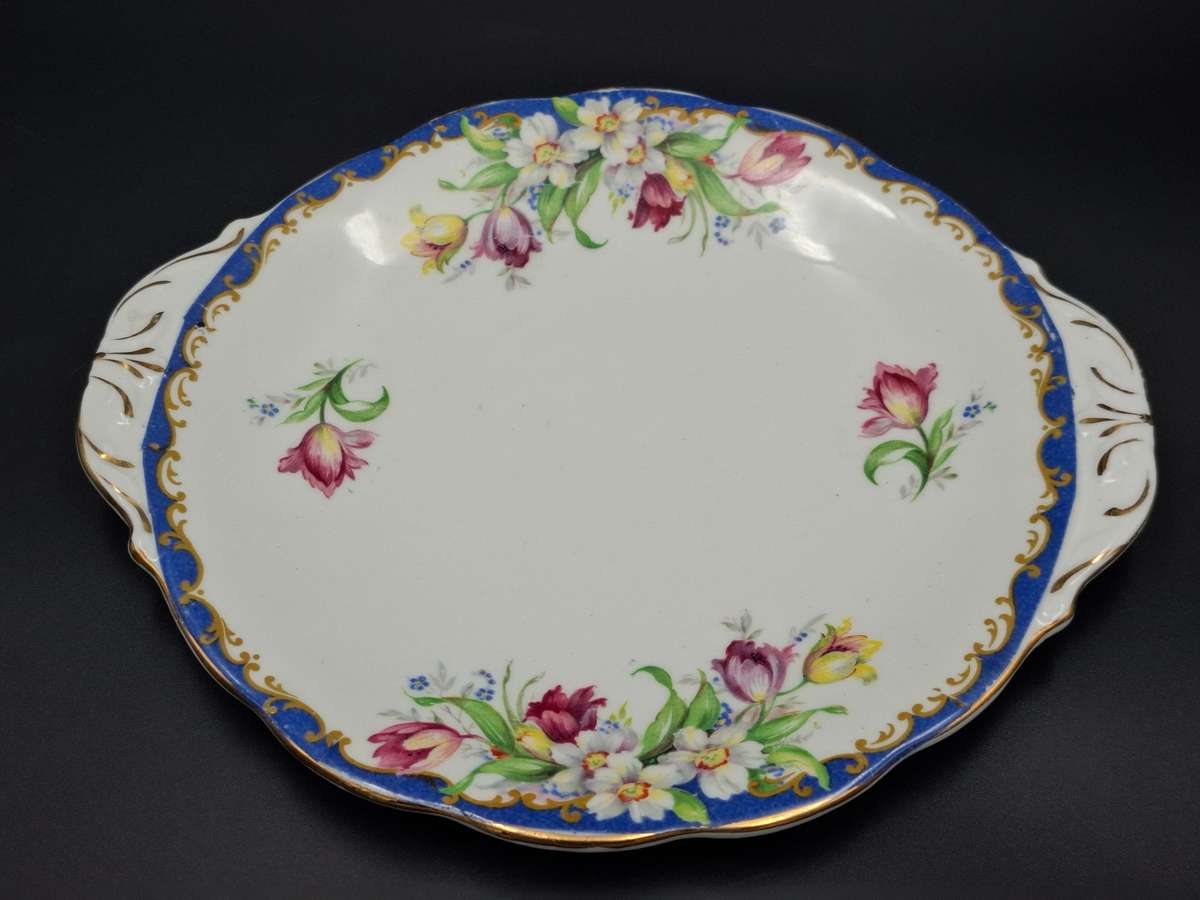 Fine Bone Bell China - Narcissus design - Made in England - Beautiful Blue & Gold Edge Trim