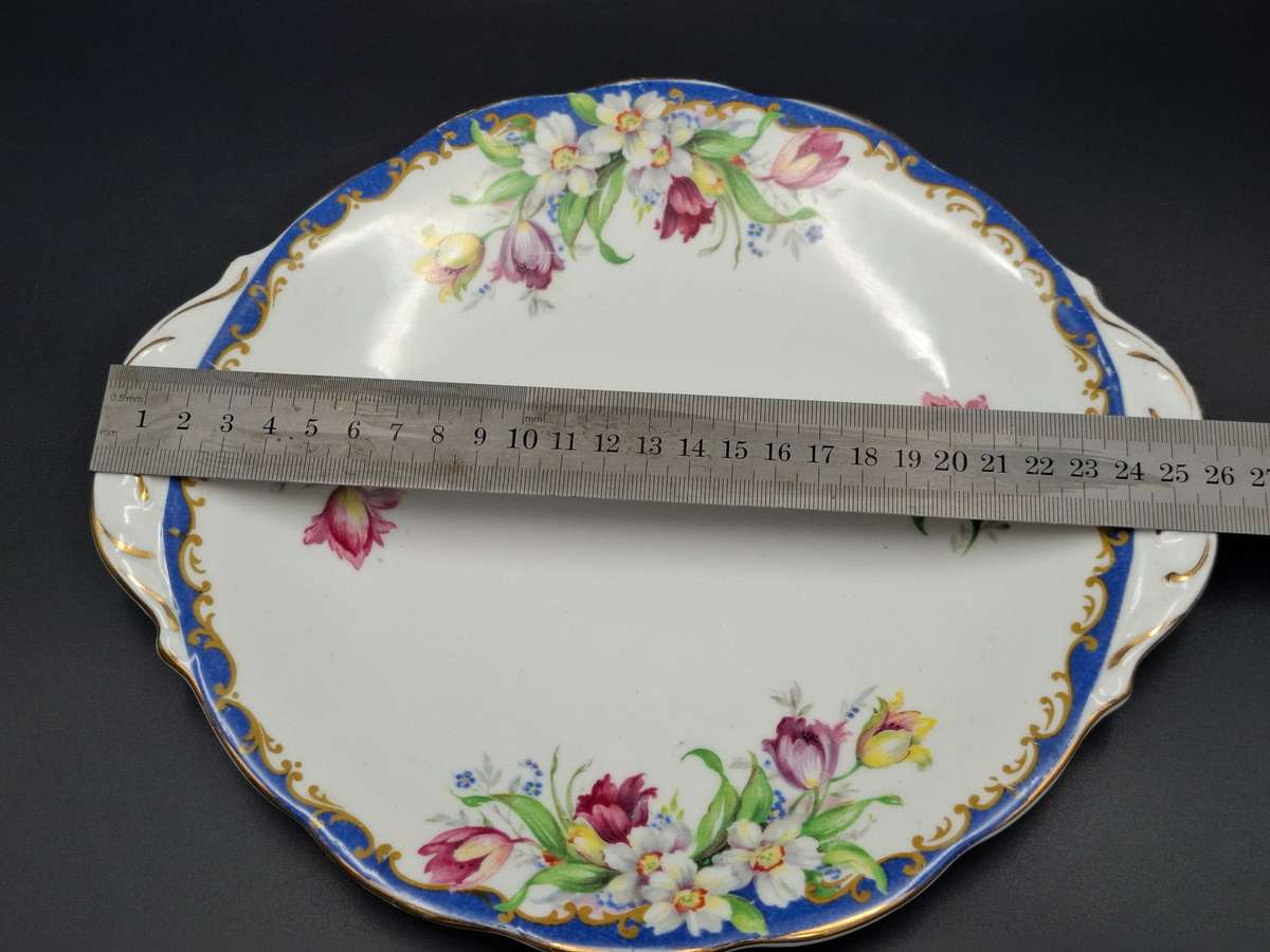Fine Bone Bell China - Narcissus design - Made in England - Beautiful Blue & Gold Edge Trim