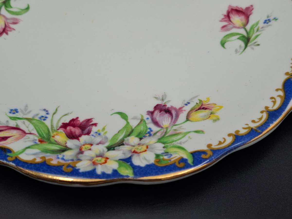 Fine Bone Bell China - Narcissus design - Made in England - Beautiful Blue & Gold Edge Trim