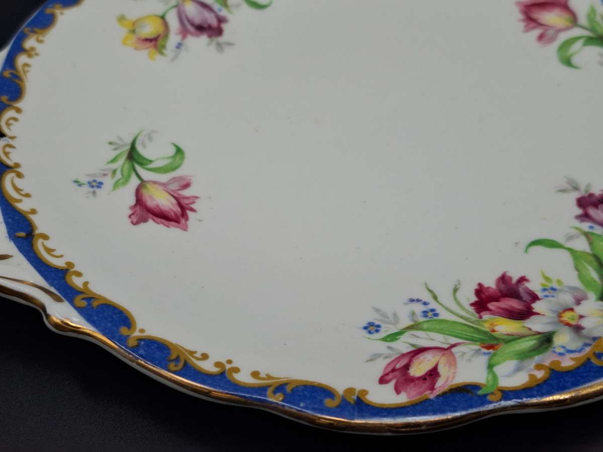 Fine Bone Bell China - Narcissus design - Made in England - Beautiful Blue & Gold Edge Trim