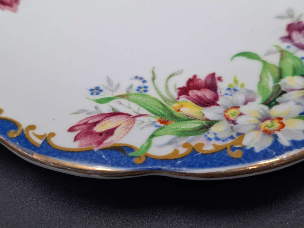 Fine Bone Bell China - Narcissus design - Made in England - Beautiful Blue & Gold Edge Trim