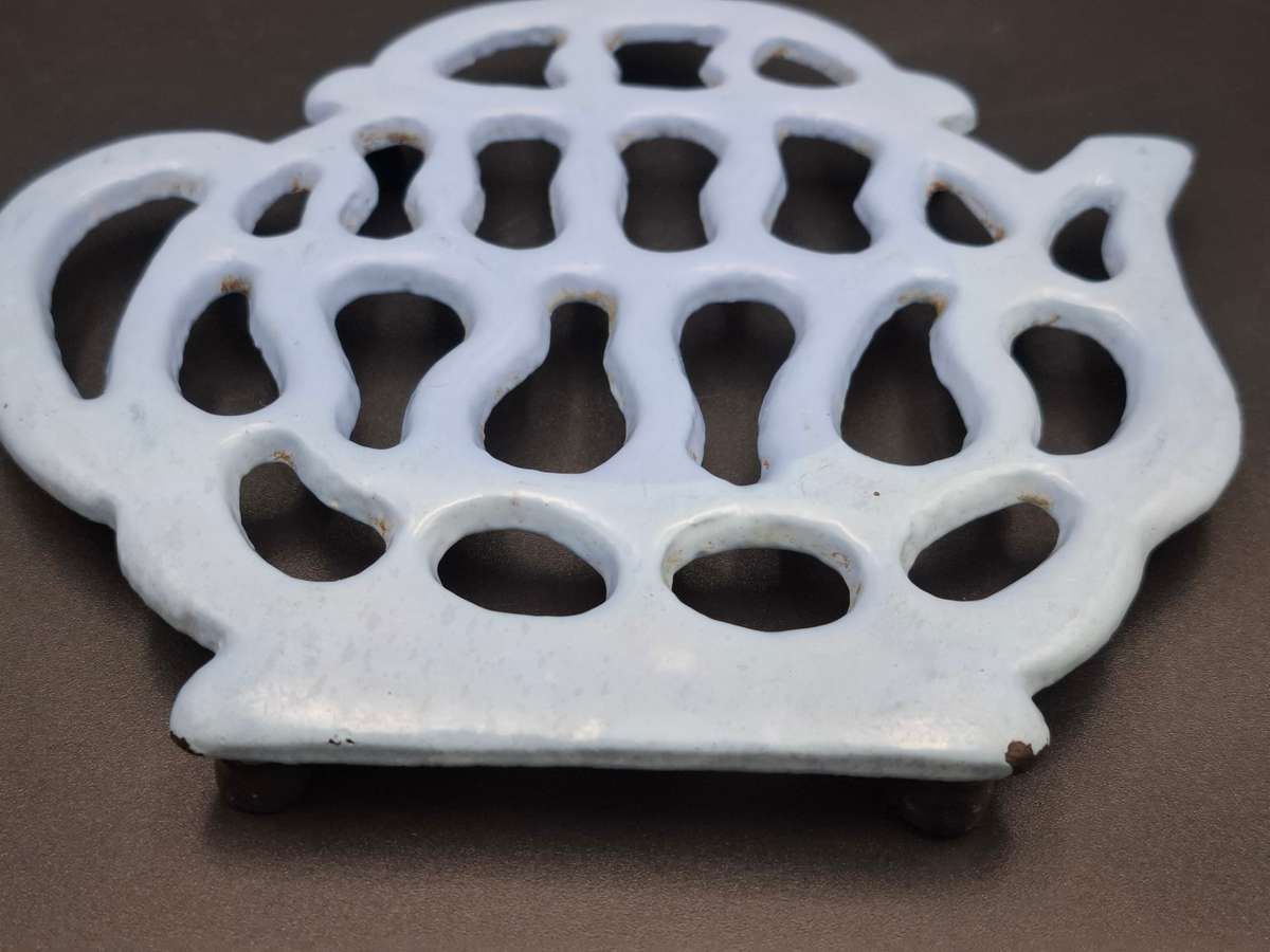 Vintage Light Blue Metal Trivet - Teapot Shaped