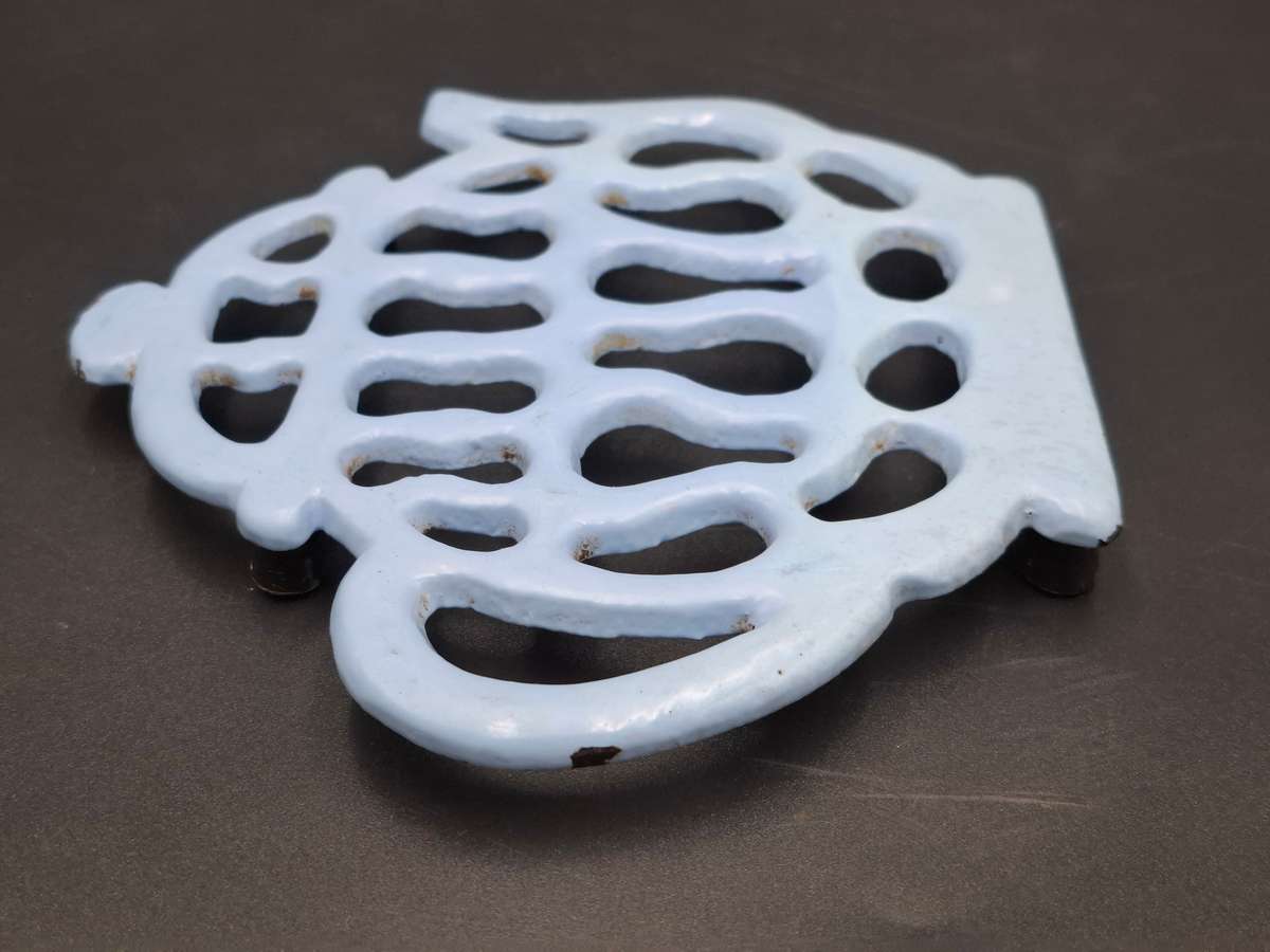 Vintage Light Blue Metal Trivet - Teapot Shaped